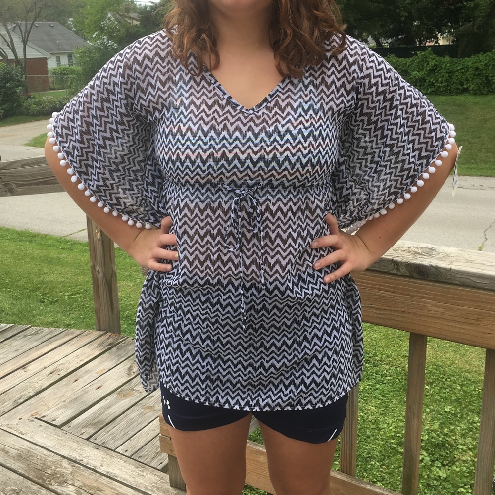 - Miken M Pom-Pom Caftan Dolman Swim Cover-Up! NEW!